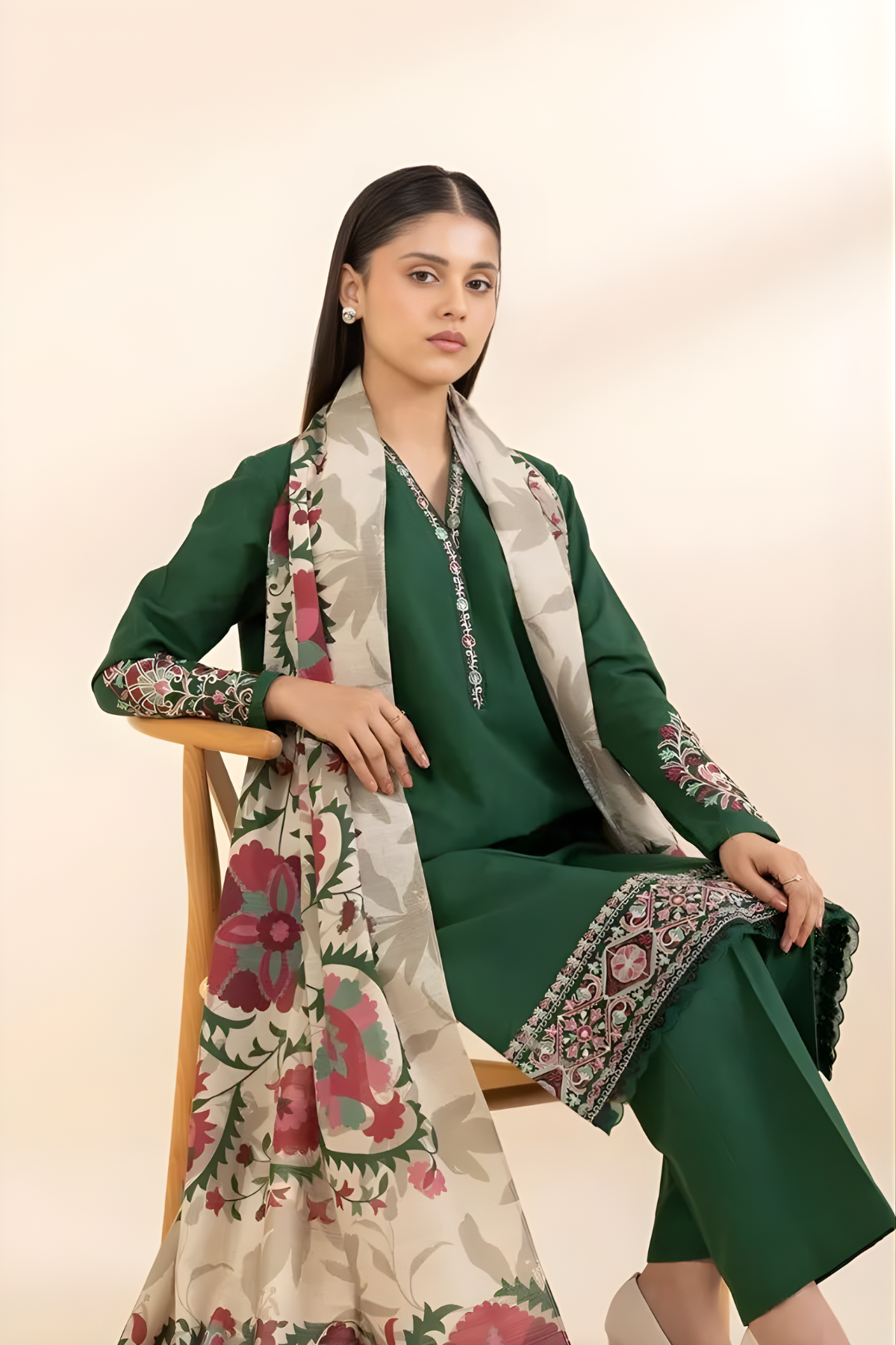 Sapphire - 3PC Unstitched Khaddar Embroidered Front with Digital Printed Dupatta and Trouser