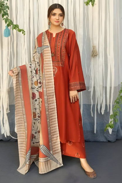 URGE - 3PC Lawn Embroidered Shirt with Printed Slub Net Dupatta