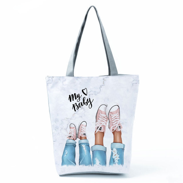 Cute Cartoon Super Mama Print Tote Bag Travel Shoulder