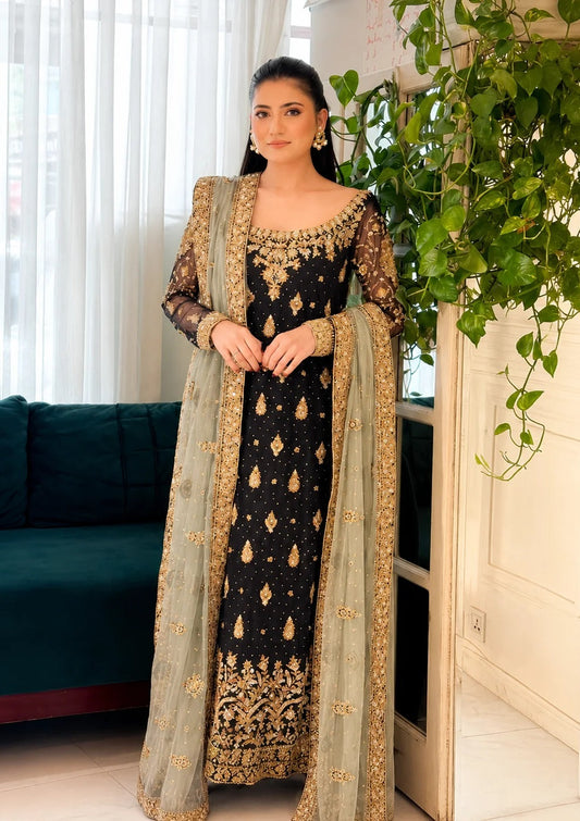 Haris Shakeel Luxury Chiffon Embroidered Unstitched 3PC Suit