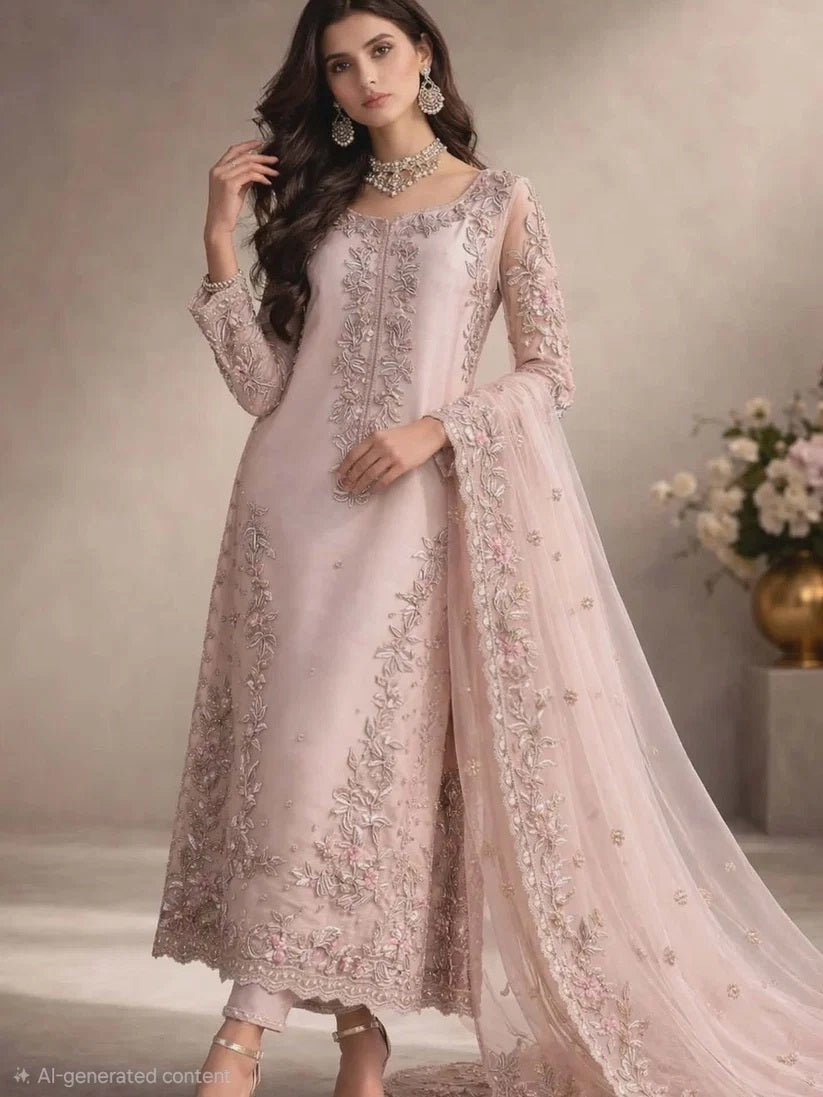 Bisma Noor Luxury Embroidered Raw Silk 3Pc Unstitched Suit - IRAM WAQAS