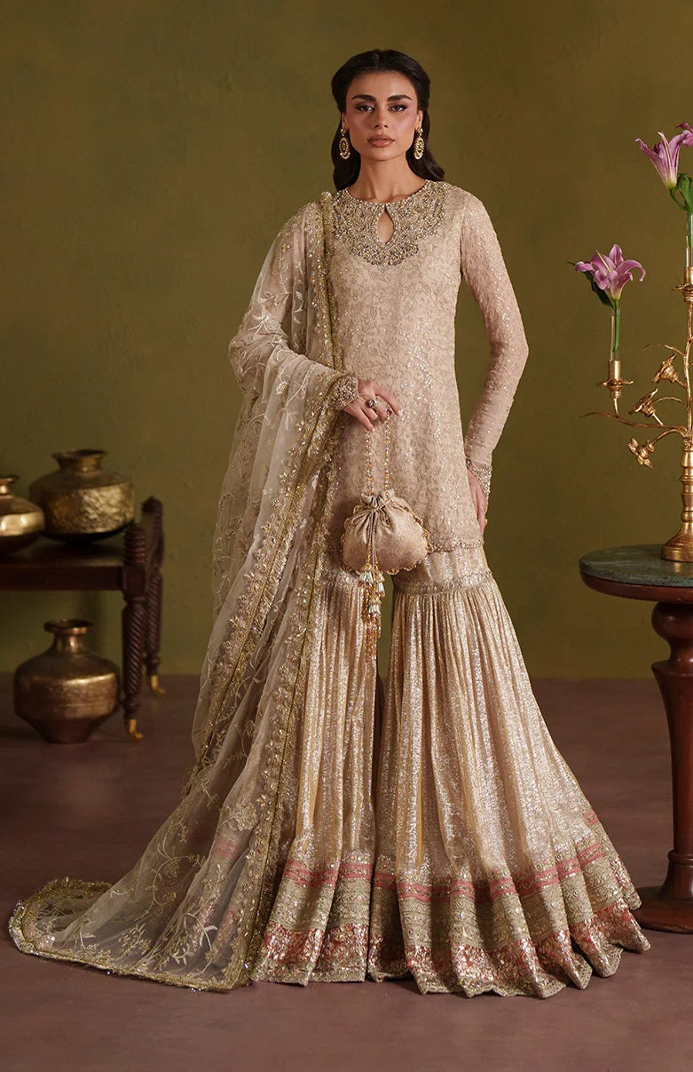 Faiza Saqlain Luxury Chiffon Embroidered 3Pc Unstitched Suit - Asfoureh