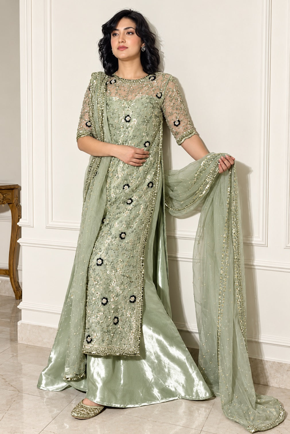 Haris shakeel Luxury Sheesha Silk Embroidered 3Pc Unstitched Suit
