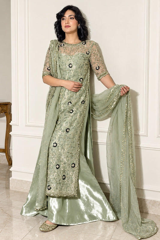 Haris shakeel Luxury Sheesha Silk Embroidered 3Pc Unstitched Suit