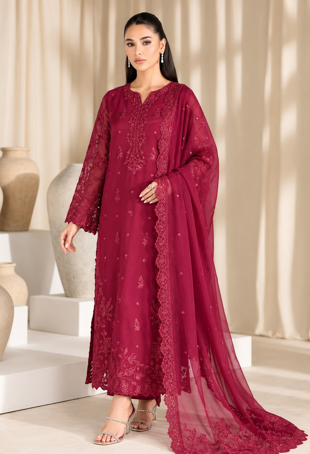 Azure Luxury Chiffon Embroidered Unstitched 3PC Suit