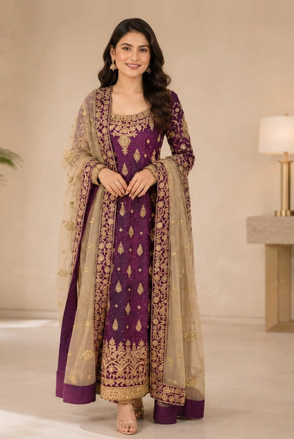 Haris Shakeel Luxury Chiffon Embroidered 3Pc Unstitched
