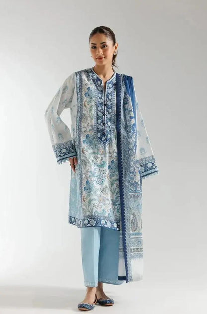 Ethnc - 3PC Banadora Lawn Printed Shirt with Printed Voil Dupatta (Unstitched)