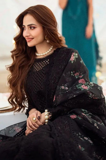 Nureh - 3PC Lawn Embroidered Shirt with Printed Chiffon Dupatta (Unstitched)