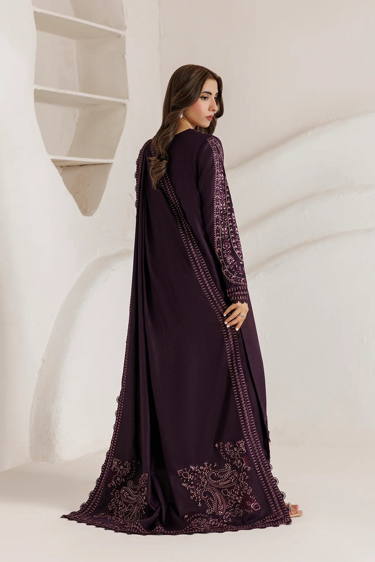 Daria - 3PC Unstitched Dhanak Embroidered Shirt with Dhanak Embroidered Dupatta and Trouser