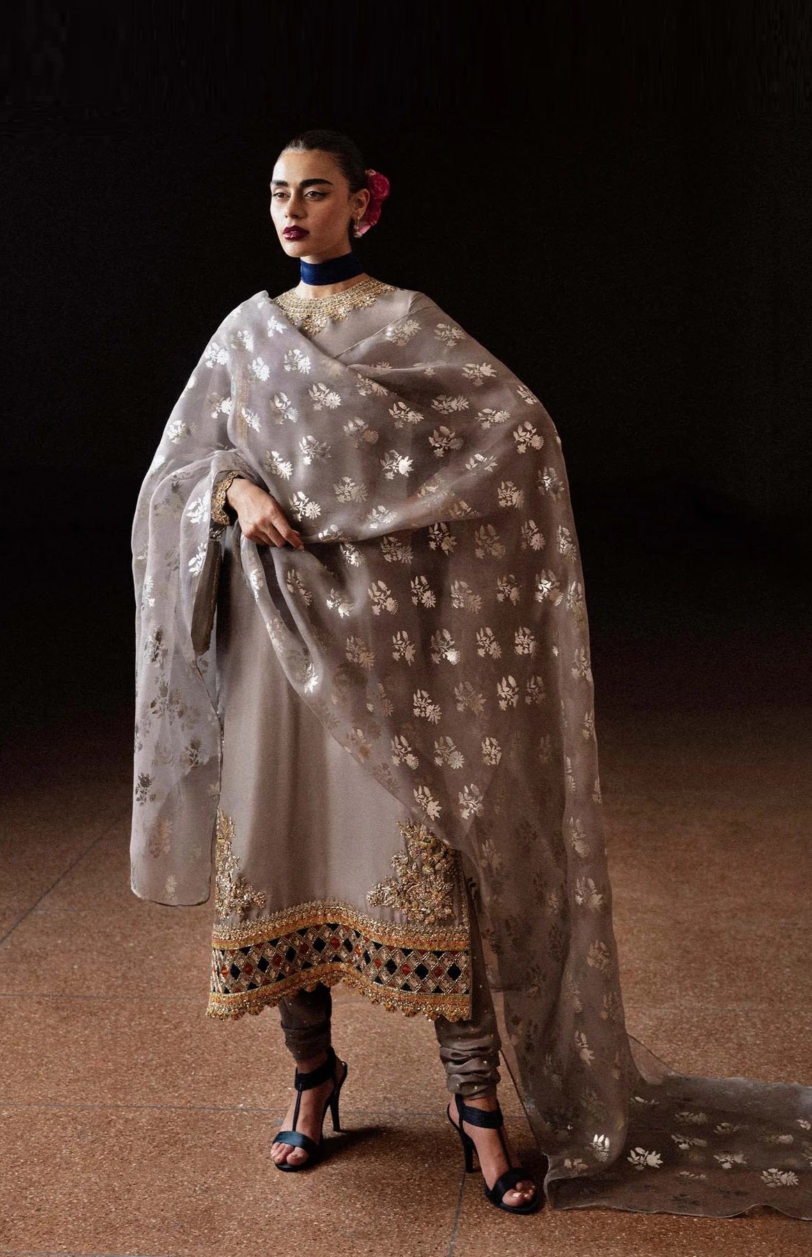 Hussain Rehar Luxury Raw Silk Embroidered 3Pc Unstitched Suit - Mist
