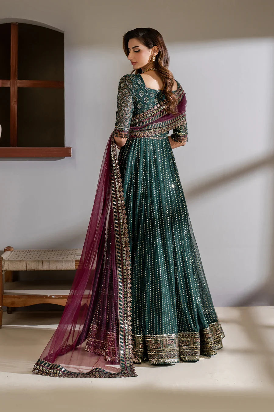 Iznik Meraki Luxury Embroidered Dark Green Luxury Unstitched Net Maxi