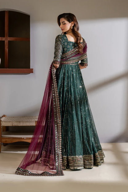 Iznik Meraki Luxury Embroidered Dark Green Luxury Unstitched Net Maxi