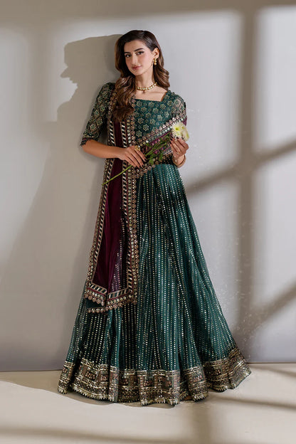Iznik Meraki Luxury Embroidered Dark Green Luxury Unstitched Net Maxi