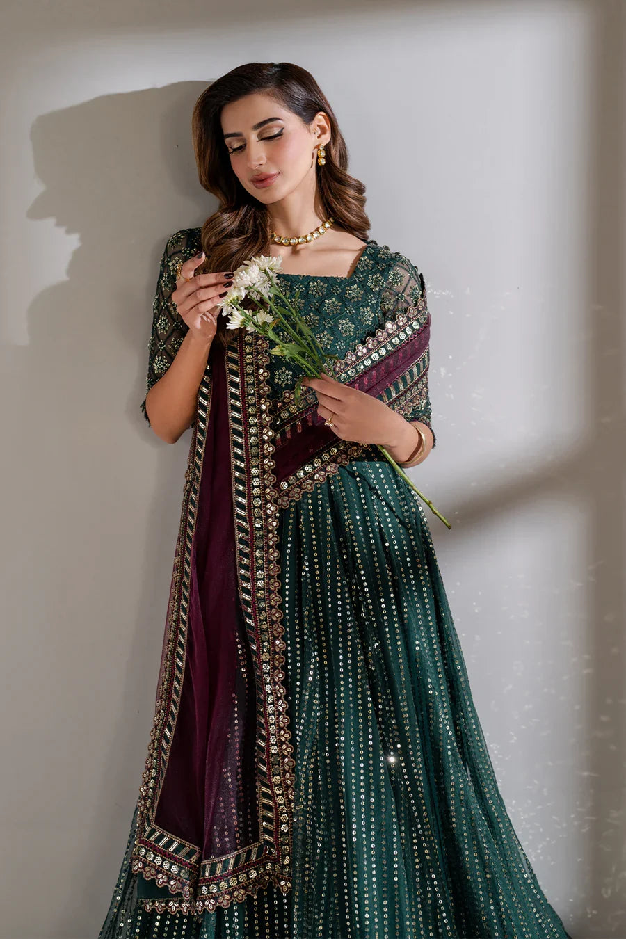 Iznik Meraki Luxury Embroidered Dark Green Luxury Unstitched Net Maxi