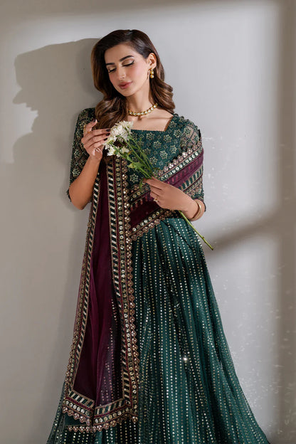 Iznik Meraki Luxury Embroidered Dark Green Luxury Unstitched Net Maxi