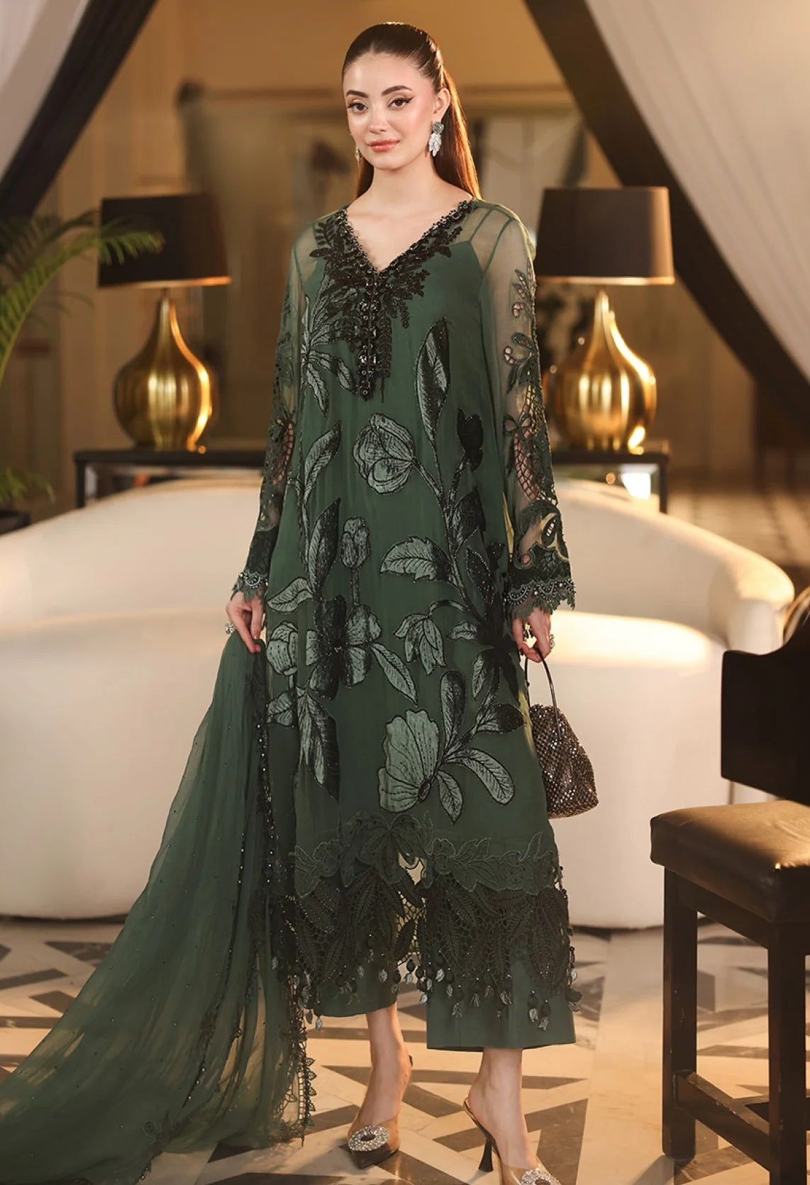 Maria.B Royale Tea Affair - Luxury Embroidered Pure Chifon Unstitched 3Pc Suit
