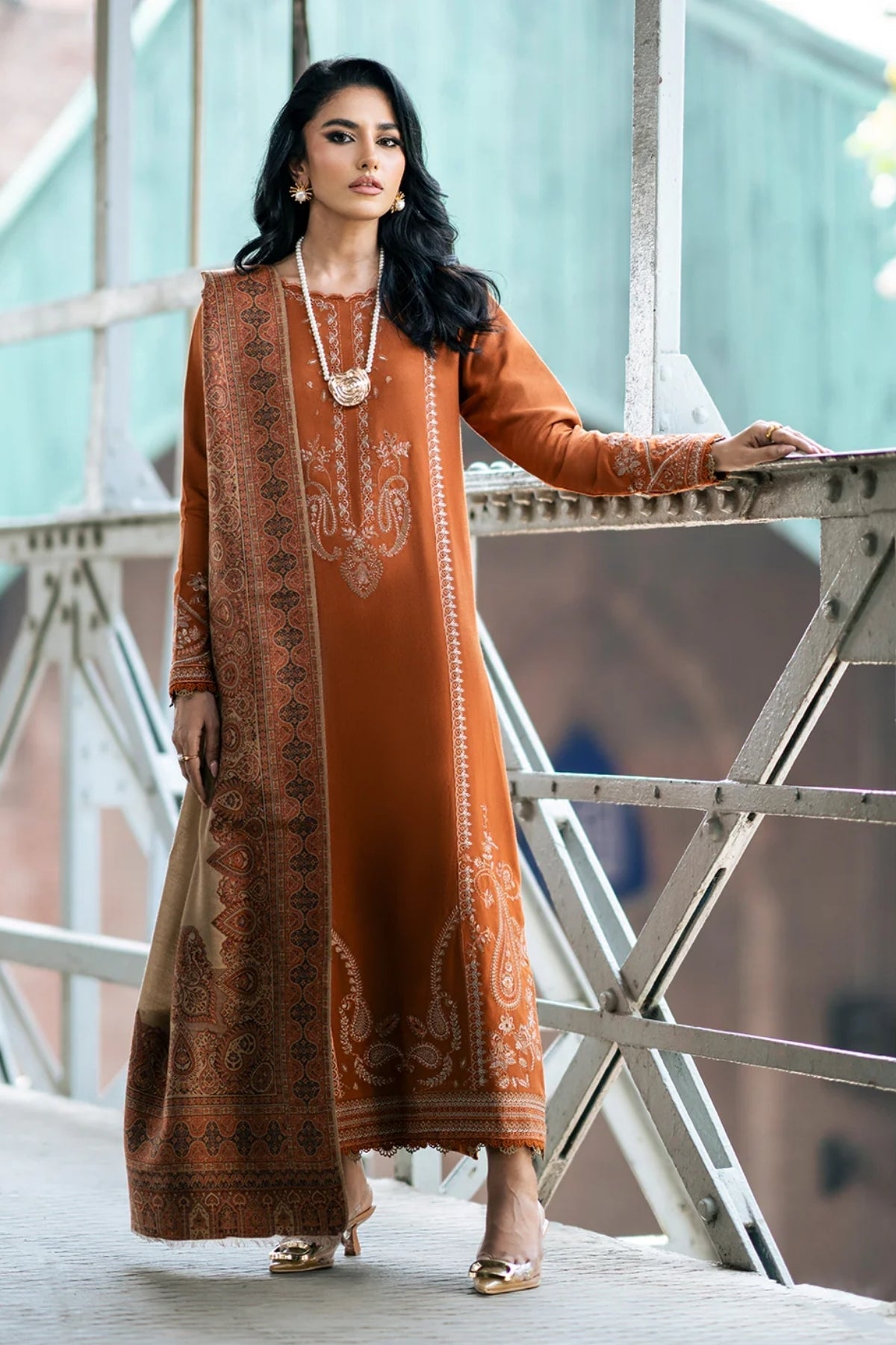 Izel - 3PC Unstitched Dhanak Embroidered Shirt with Digital Printed Twill Pashmina Dupatta and Trouser