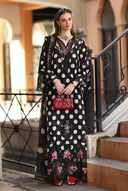 Noor By Saadia - Swiss Lawn Embroidered 3 Piece Unstitched - Black Polka