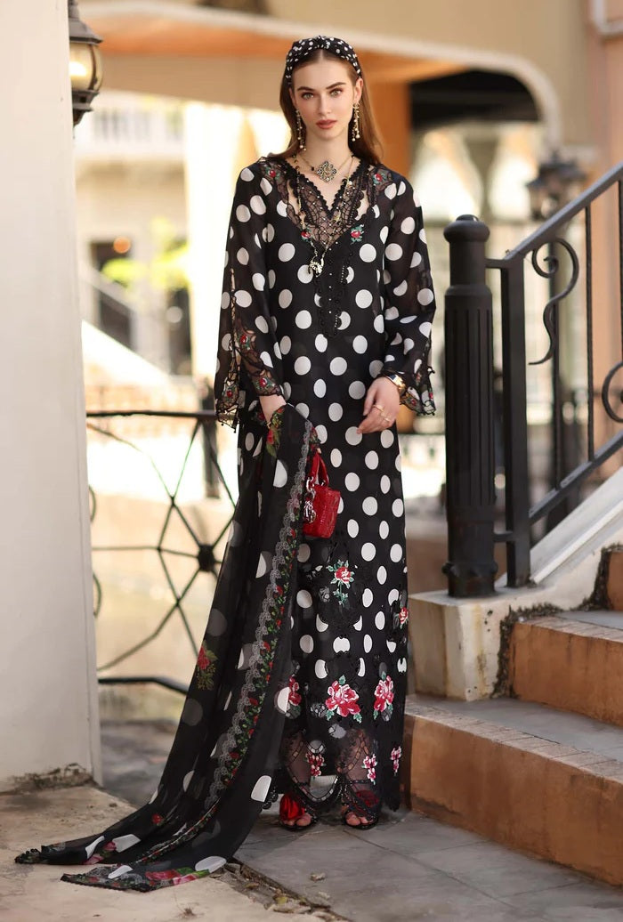 Noor By Saadia - Swiss Lawn Embroidered 3 Piece Unstitched - Black Polka