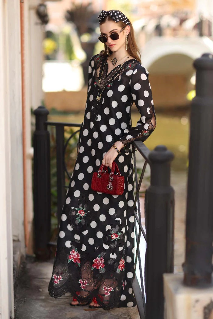 Noor By Saadia - Swiss Lawn Embroidered 3 Piece Unstitched - Black Polka