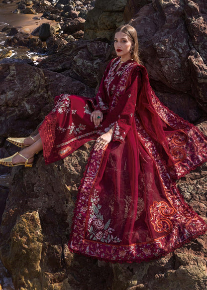 Crimson D5 B Stylish 3 Piece Lawn Embroidered Dress Unstitched Parsi Threads