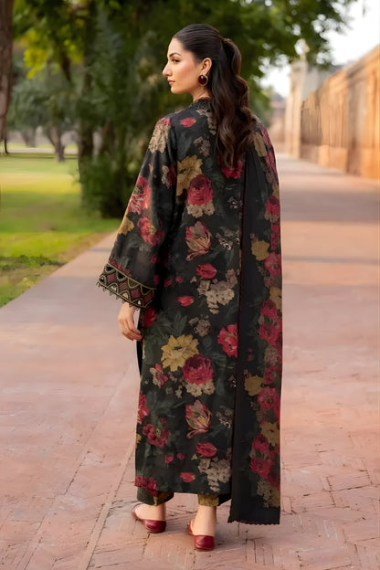 Baroque - 3PC Unstitched Printed Khaddar Shirt with Printed Khaddar Dupatta and Trouser
