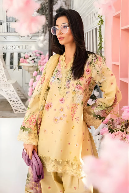 Maria B - 3PC All Over Printed Banadora Lawn Shirt with Printed Voil Dupatta (Unstitched)