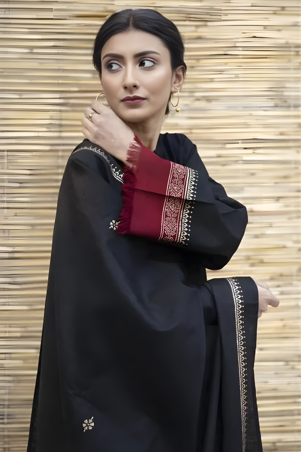Zarpash - 3PC Unstitched Dhanak Neckline Embroidered Shirt with Printed Dupatta and Trouser