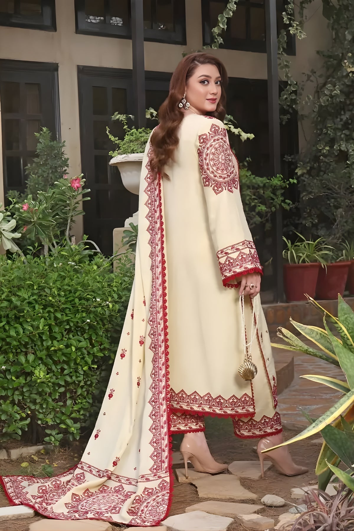 Aneelas - 3PC Dhanak Embroidered Shirt with Dhanak Embroidered Dupatta and Trouser (Unstitched)