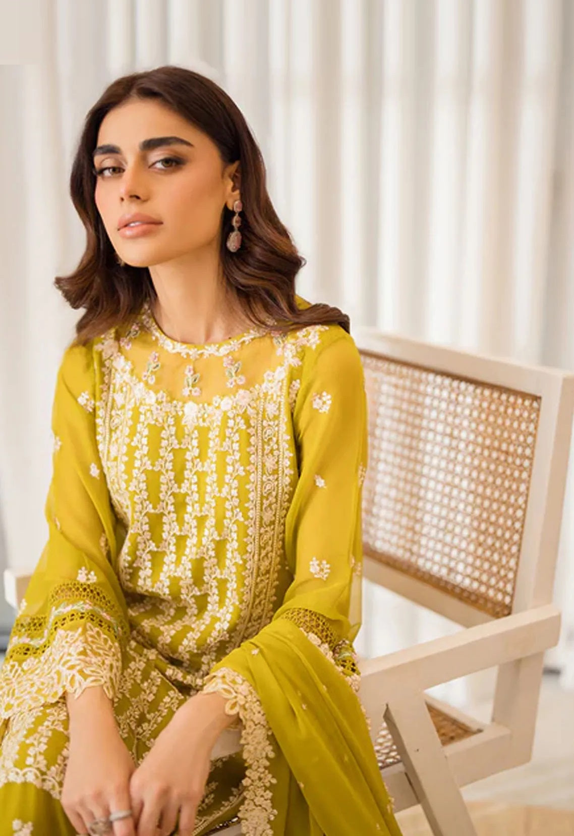 Azure Luxury Embroidered Chiffon 3Pc Unstitched Suit - Amber Glow