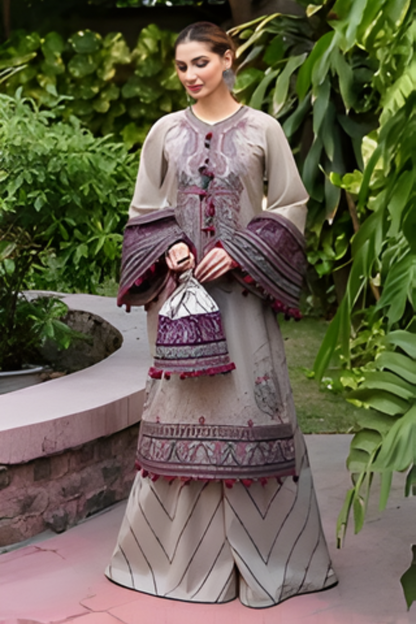 Jazmin - 3PC Unstitched Lawn Heavy Embroidered Shirt with Embroidered Chiffon Dupatta
