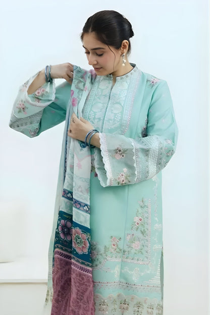 Zara Shah Jahan - 3PC Unstitched Lawn Embroidered Shirt with Digital Printed Chiffon Dupatta and Embroidered Trousers