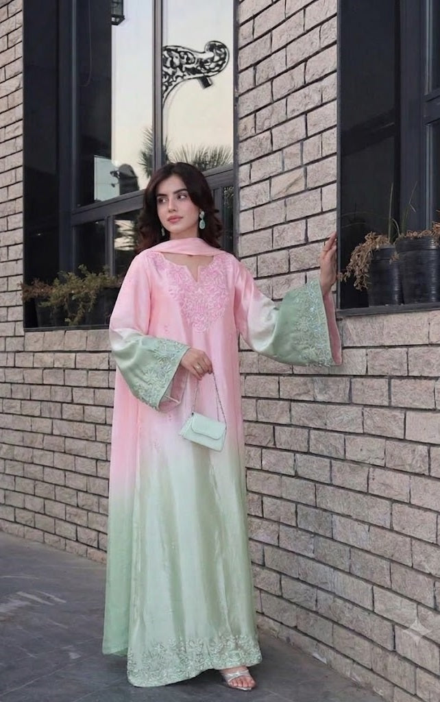 Kaida Tie N Die Luxury Silk Embroidered 3Pc Unstitched Suit Amani