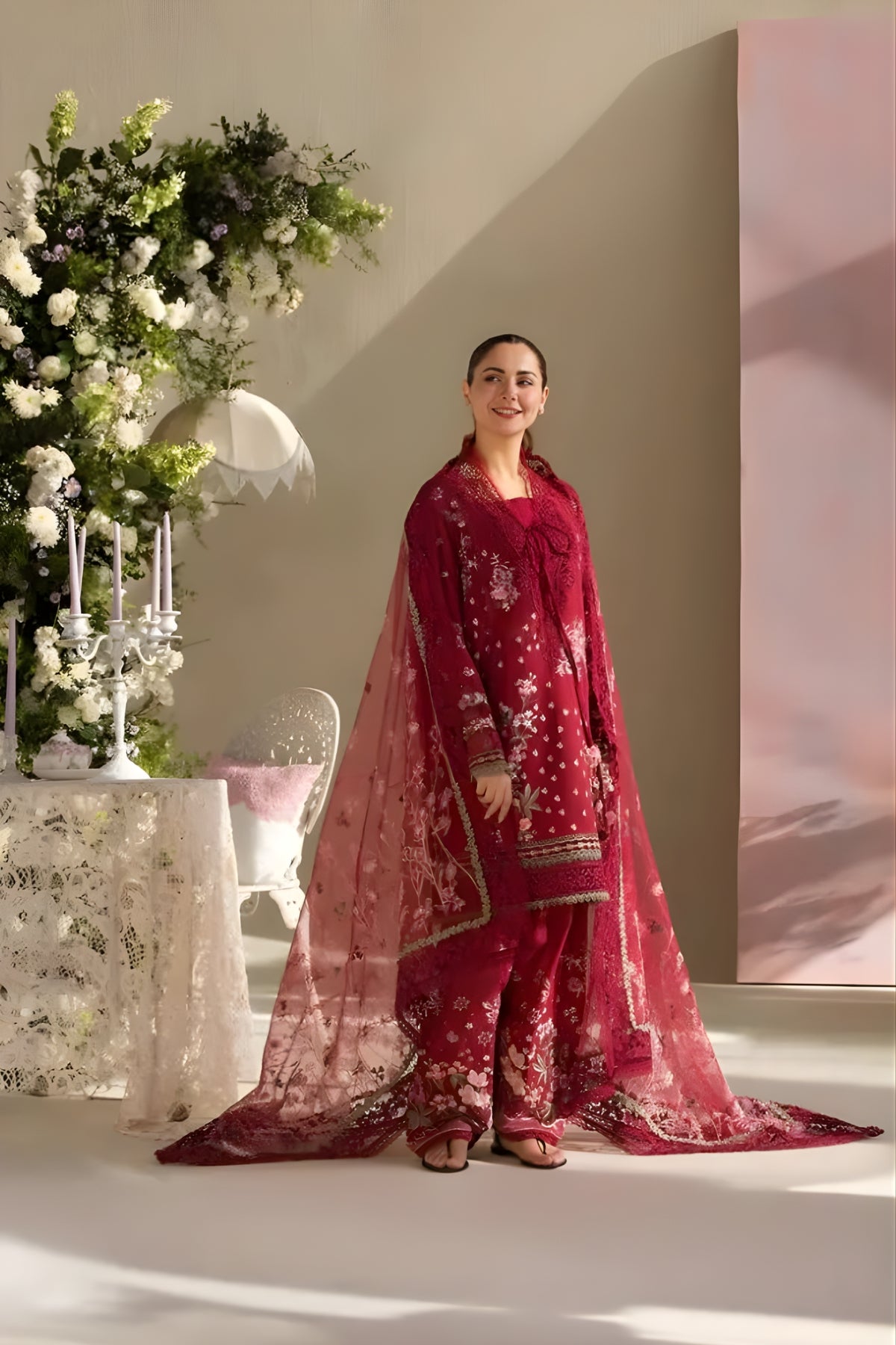 Sobia Nazir - 3PC Lawn Embroidered Shirt with Embroidered Chiffon Dupatta (Unstitched)