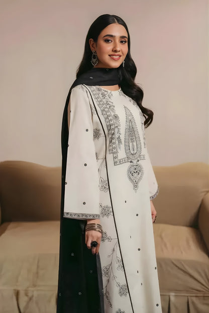 Nishat - 3PC Unstitched Dhanak Embroidered Shirt with Embroidered Dhanak Dupatta and Trouser