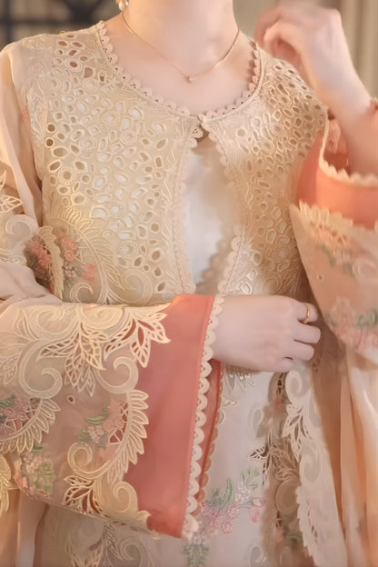 Aneelas - 3PC Unstitched Lawn Embroidered Shirt with Cotton Net Embroidered Dupatta and Trouser