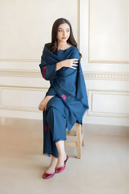 Aisling - 3PC Unstitched Dhanak Embroidered Shirt with Dhanak Embroidered Dupatta and Trouser