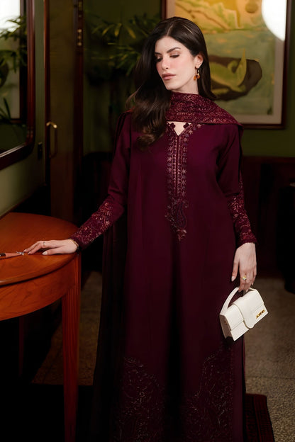 Zaib - 3PC Unstitched Dhanak Embroidered Shirt with Dhanak Embroidered Dupatta and Trouser