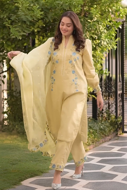 Aneelas - 3PC Unstitched Lawn Embroidered Shirt with Cotton Net Embroidered Dupatta and Trouser