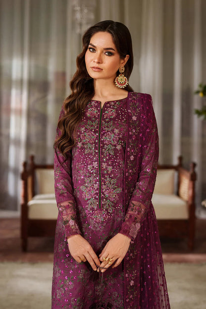 Iznik Luxury Printed & Embroidered Unstitched Lawn Suit Magenta