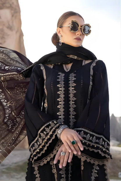 Maria B - 3PC Unstitched Dhanak Embroidered Shirt with Digital Printed Dupatta and Trouser