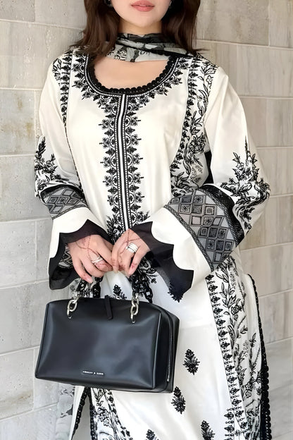 Jade - 3PC Lawn Embroidered Shirt with Printed Chiffon Dupatta (Unstitched)
