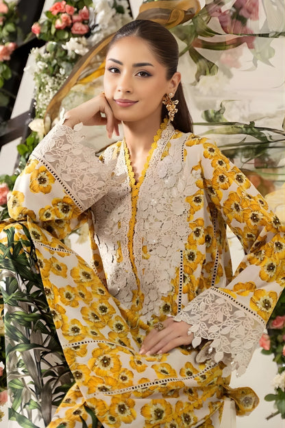 Maria B - 3PC All Over Printed Banadora Lawn Shirt with Printed Voil Dupatta (Unstitched)