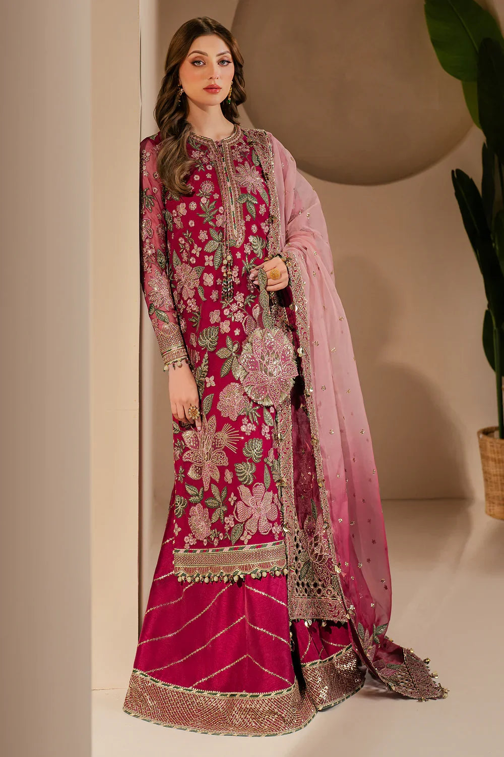 Jazmin Luxury Chiffon Unstitched Embroidered Collection Rose Rediance