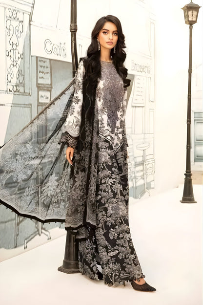 Maria B - 3PC All Over Printed Banadora Lawn Shirt with Printed Voil Dupatta (Unstitched)