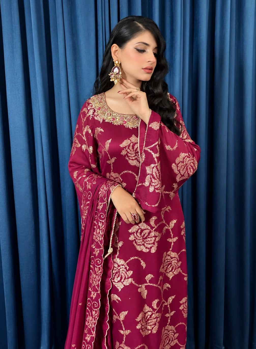 Élegance Aziya Luxury Chiffon Embroidered 3Pc Unstitched Suit