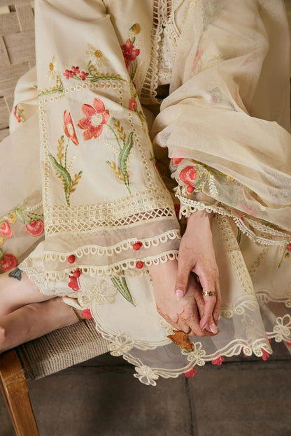 Maryam Hussain - 3PC Unstitched Lawn Embroidered Shirt with Cotton Net Embroidered Dupatta and Trouser