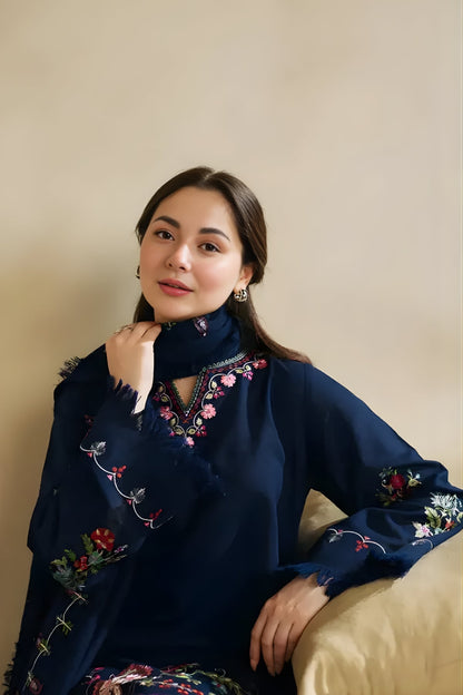 Zara Shah Jahan - 3PC Unstitched Dhanak Embroidered Shirt with Embroidered Dhanak Dupatta and Trouser