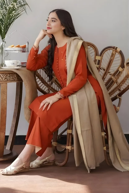 Aisling - 3PC Unstitched Dhanak Embroidered Shirt with Dhanak Dupatta and Trouser