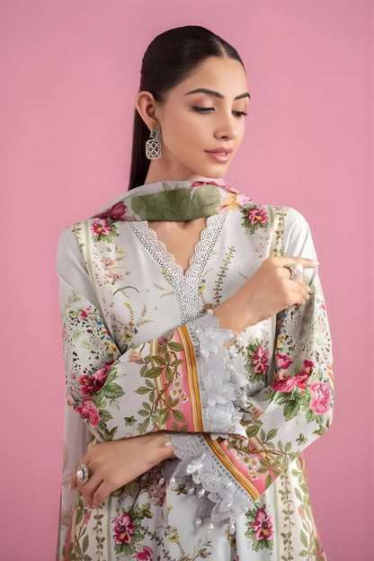 Maria B - 3PC All Over Printed Banadora Lawn Shirt with Printed Voil Dupatta (Unstitched)